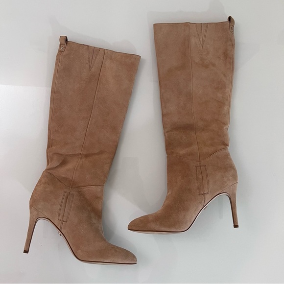 Sam Edelman Shoes - SAM EDELMAN | Tan spring summer designer midi calf suede stiletto heeled boot